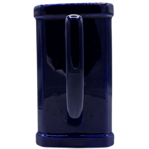 Vintage Ceramic Cobalt Blue Tileware Pitcher by Roshco White Inlaid Fruit Design - Picture 6 of 8